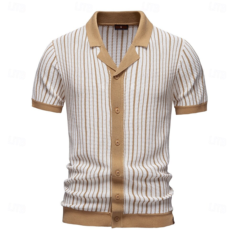 Striped Knit Short Sleeve Polo Shirt