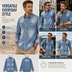 Acid-Wash Long-Sleeve Denim Shirt
