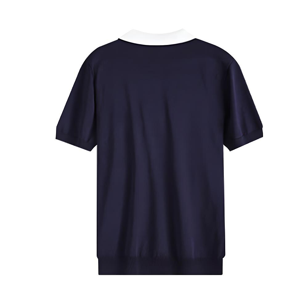 Refined Half-Zip Polo Shirt with Pinstripe Contrast Panels - oukumen