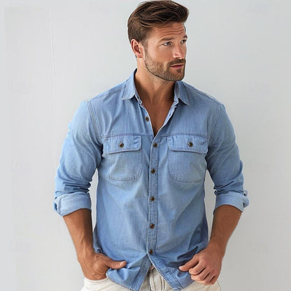 100% Cotton Fold-over Collar Outdoor Work Casual Shirt - oukumen