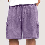 Acid-Wash Drawstring Cargo Shorts