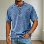 Acid-Wash Short-Sleeve Henley Shirt