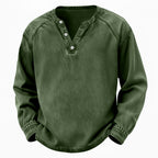 Acid-Wash Long-Sleeve Henley Shirt