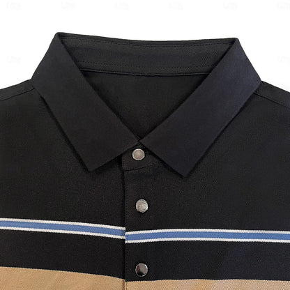 Classic Fit Business Casual Striped Short Sleeves Polo