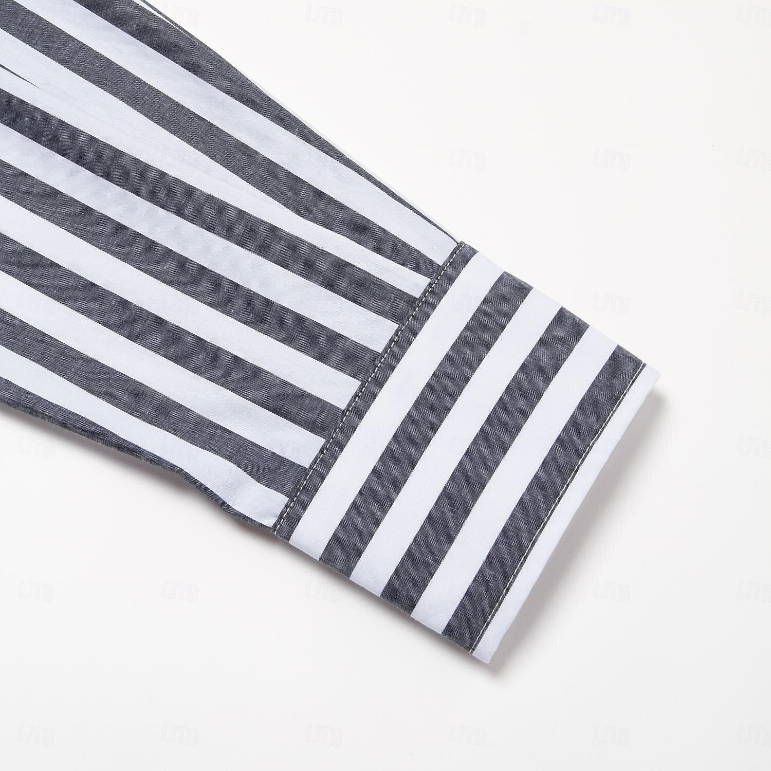 100% Cotton Stripes Lapel Dress Shirt - oukumen