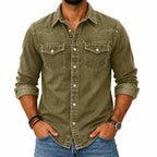 Acid-Wash Long-Sleeve Denim Shirt