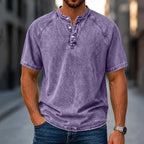 Acid-Wash Short-Sleeve Henley Shirt