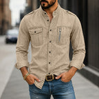 Acid-Wash Long-Sleeve Denim Shirt