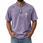 Distressed Acid-Wash Henley Shirt
