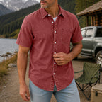 Washed Short-Sleeve Denim Shirt