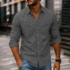 Acid-Wash Long-Sleeve Denim Shirt