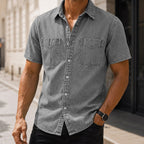 Washed Short-Sleeve Denim Shirt