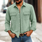 Acid-Wash Long-Sleeve Denim Shirt