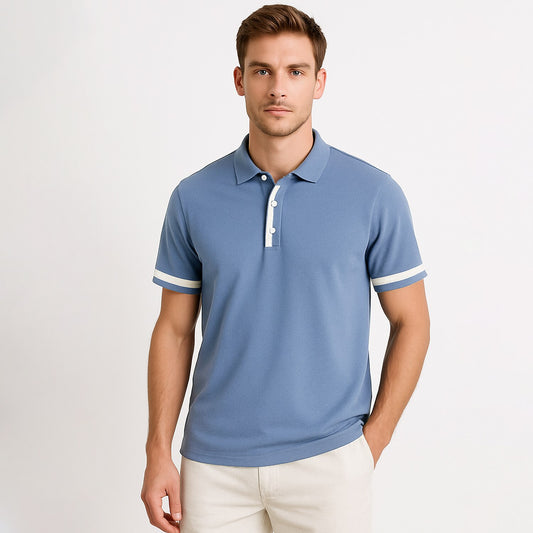 Short-Sleeved Cotton Blend Polo Shirt