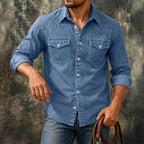 Acid-Wash Long-Sleeve Denim Shirt — unified background