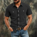 Washed Short-Sleeve Denim Shirt — unified background