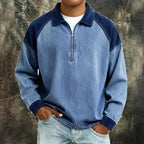 Color-Block Long-Sleeve Polo Shirt — unified background