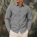 Washed Long-Sleeve Denim Shirt — unified background