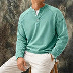 Washed Long-Sleeve Henley Shirt — unified background