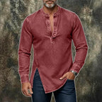 Acid-Wash Long-Sleeve Denim Shirt — unified background