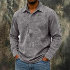 Washed Long-Sleeve Polo Shirt — unified background