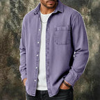 Washed Long-Sleeve Denim Shirt — unified background