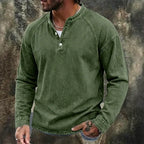 Washed Long-Sleeve Henley Shirt — unified background