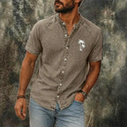 Washed Mandarin-Collar Denim Shirt — unified background