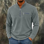 Acid-Wash Zip-Pocket Polo Shirt — unified background