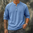 Washed Long-Sleeve Henley Shirt — unified background