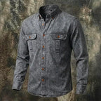Acid-Wash Long-Sleeve Denim Shirt — unified background