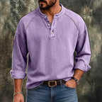 Acid-Wash Long-Sleeve Henley Shirt — unified background