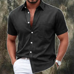 Washed Short-Sleeve Denim Shirt — unified background