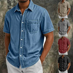 Washed Short-Sleeve Denim Shirt — unified background