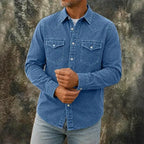 Washed Long-Sleeve Denim Shirt — unified background