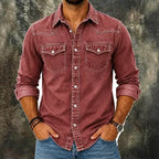 Acid-Wash Long-Sleeve Denim Shirt — unified background