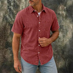 Washed Short-Sleeve Denim Shirt — unified background