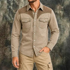 Acid-Wash Long-Sleeve Denim Shirt — unified background