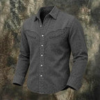 Washed Long-Sleeve Denim Shirt — unified background
