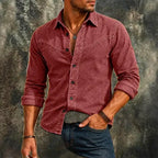 Washed Long-Sleeve Denim Shirt — unified background