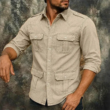 Acid-Wash Long-Sleeve Denim Shirt