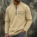 Distressed Long-Sleeve Henley Shirt — unified background