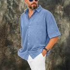 Washed Short-Sleeve Denim Shirt — unified background