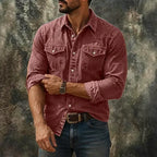 Acid-Wash Long-Sleeve Denim Shirt — unified background
