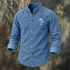 Embroidered Acid-Wash Denim Shirt — unified background