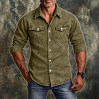 Acid-Wash Long-Sleeve Denim Shirt — unified background