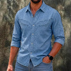 Acid-Wash Long-Sleeve Denim Shirt — unified background