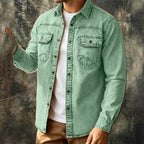 Acid-Wash Long-Sleeve Denim Shirt — unified background