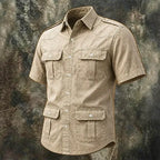 Acid-Wash Short-Sleeve Denim Shirt — unified background