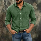 Washed Long-Sleeve Denim Shirt — unified background